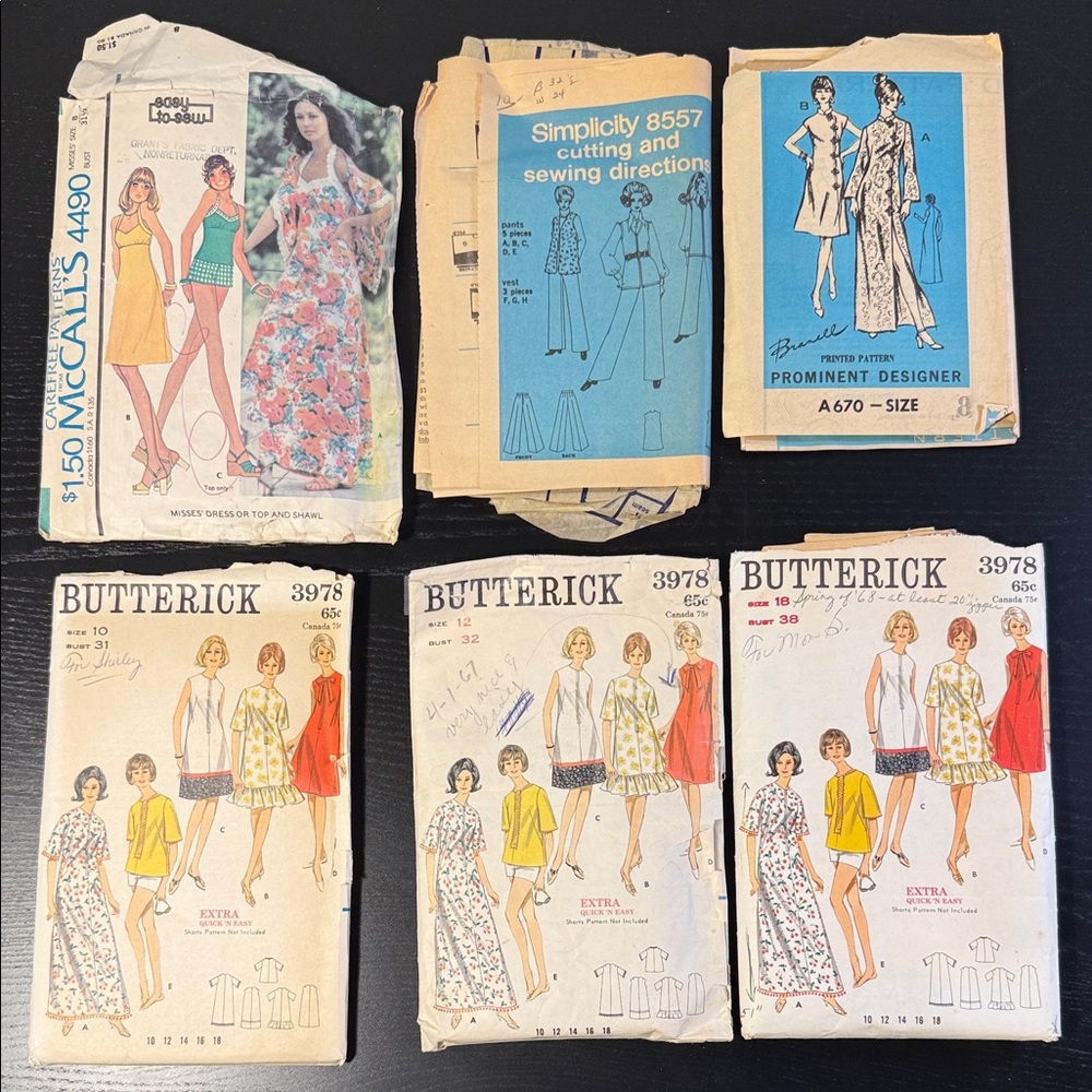 Vintage 1960-1970 Sewing Patterns from Butterick, McCalls, Simplicity, & Branell